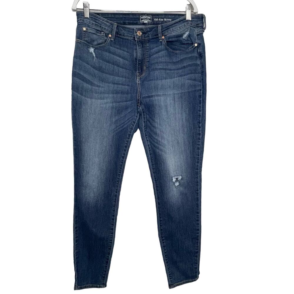 Levi's Mid Rise Skinny Jeans Whiskered Distressed Zip Fly‎ Buttoned Blue 16 L